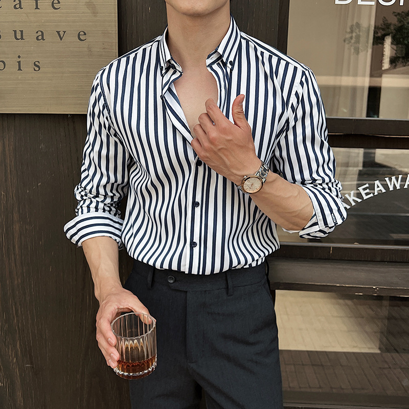 Men's Long-sleeved Striped Shirt - Image 2
