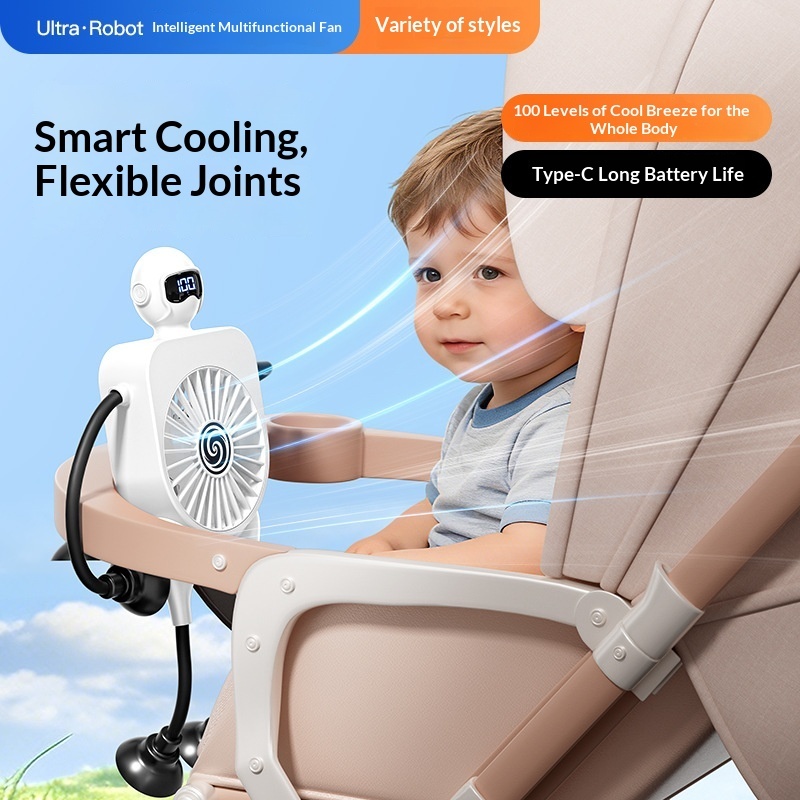 Robot Fan USB Rechargeable Desk Fan Mini Digital Display Table Fan With Suction Cup Portable Cooling Office Car Travel - Image 6