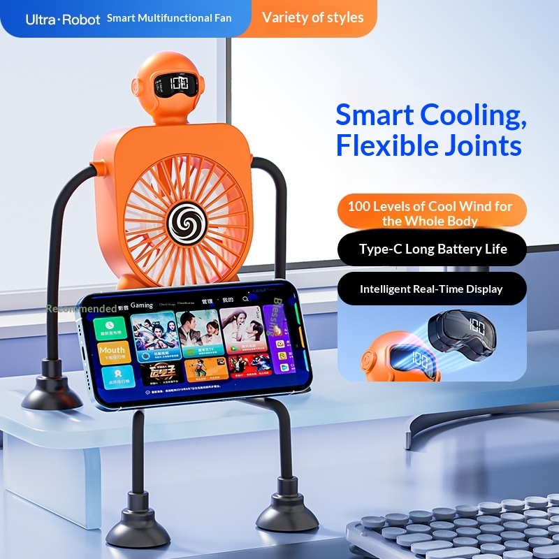 Robot Fan USB Rechargeable Desk Fan Mini Digital Display Table Fan With Suction Cup Portable Cooling Office Car Travel - Image 7