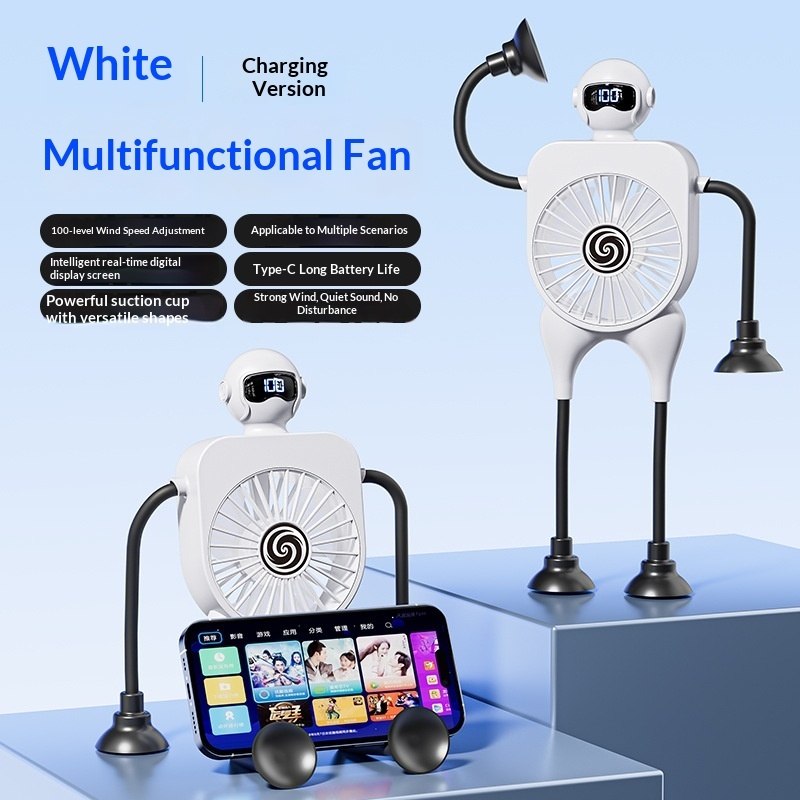 Robot Fan USB Rechargeable Desk Fan Mini Digital Display Table Fan With Suction Cup Portable Cooling Office Car Travel - Image 5