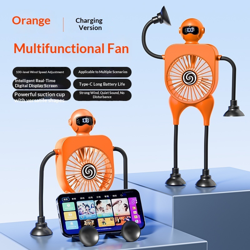 Robot Fan USB Rechargeable Desk Fan Mini Digital Display Table Fan With Suction Cup Portable Cooling Office Car Travel - Image 4