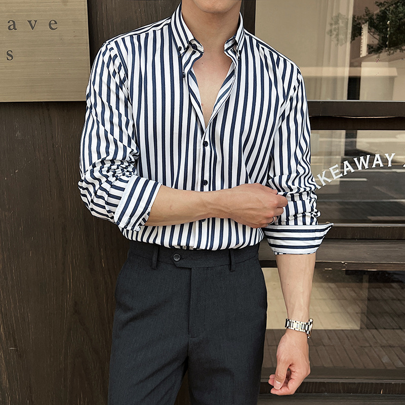Men's Long-sleeved Striped Shirt - Image 4